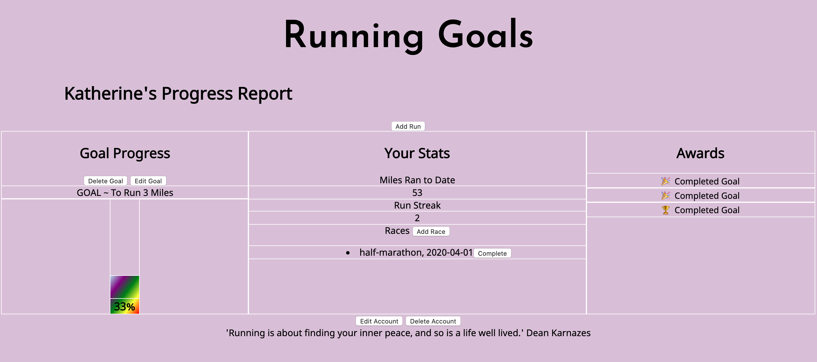 running goals app screenshot